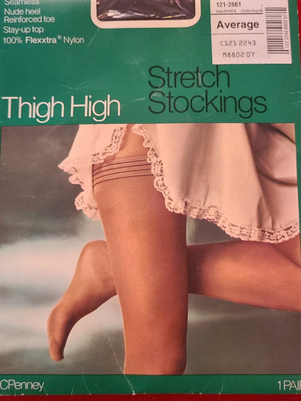 JC Penney Thigh High Stretch Stockings Seamless Nude Heel Reinforced Toe Smoke G